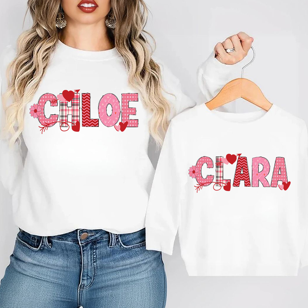 Personalized Valentine's Matching Sweatshirt For Girl & Mommy | ValGift02