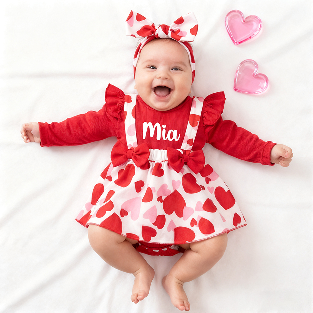 Personalized Baby Girl Adorable Valentine Ruffled Outfit | ValGift08