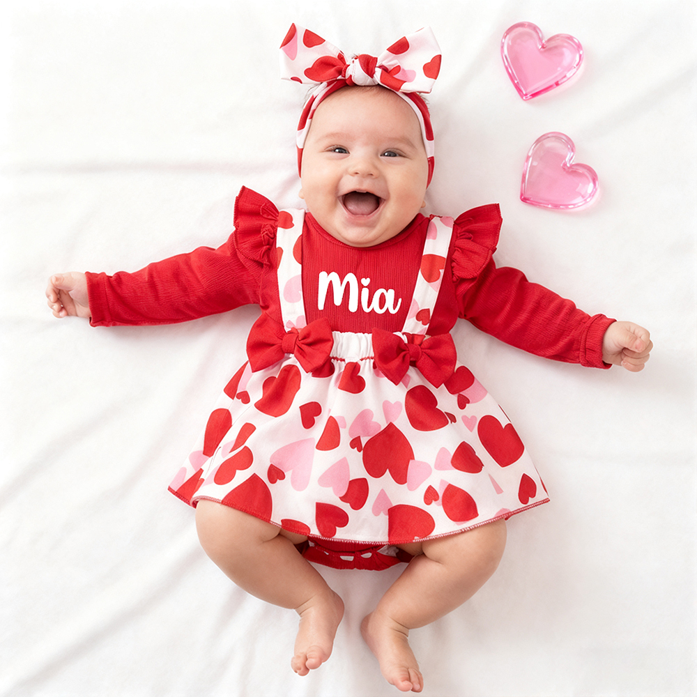 Personalized Baby Girl Adorable Valentine Ruffled Outfit | ValGift08