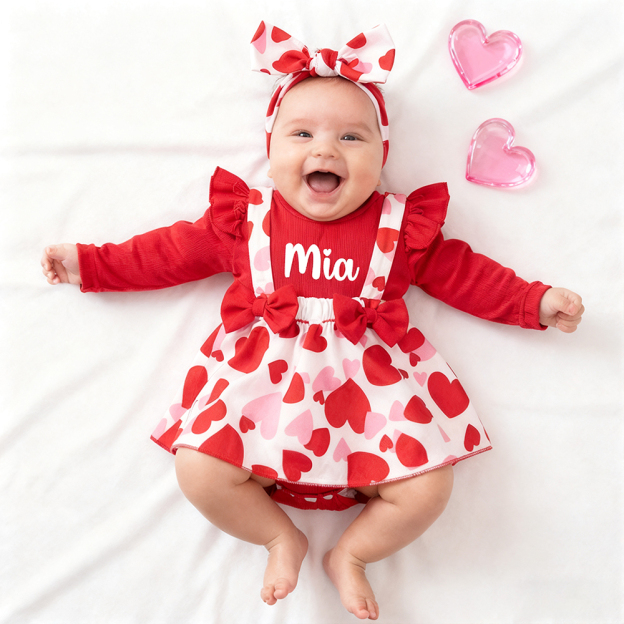 Personalized Baby Girl Adorable Valentine Ruffled Outfit | ValGift08