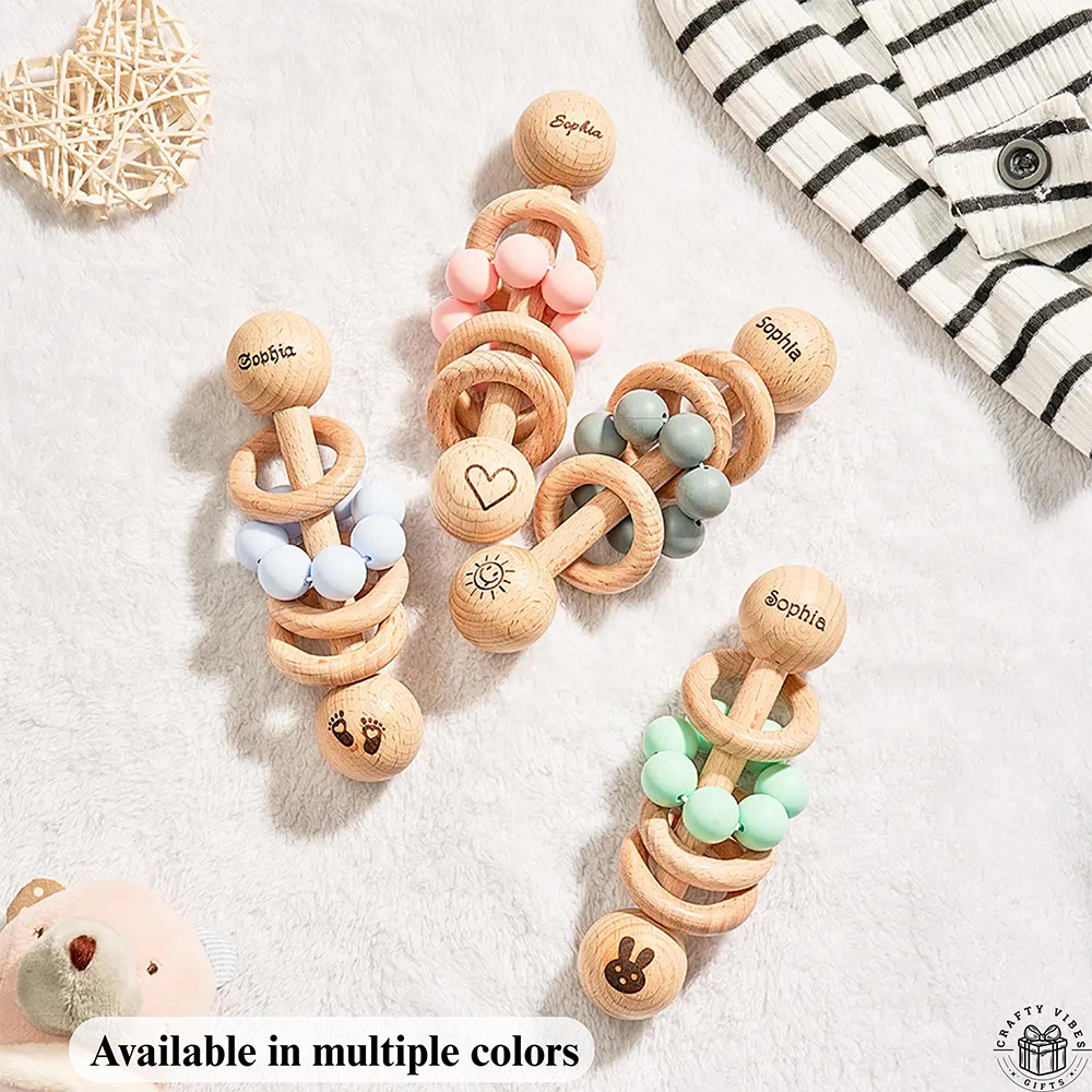 Personalized Baby Sensory Wooden Rattle Toys | CWToy171