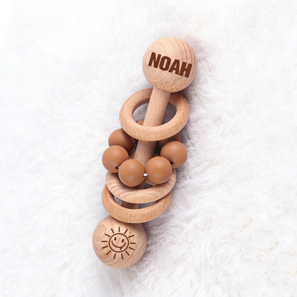 Personalized Baby Sensory Wooden Rattle Toys | CWToy171