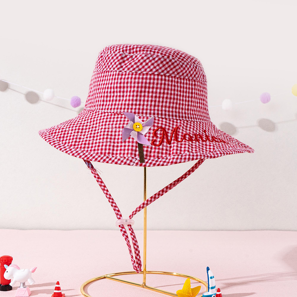 Personalized Embroidery Plaid Seersucker Sun Hat | CWBeach210