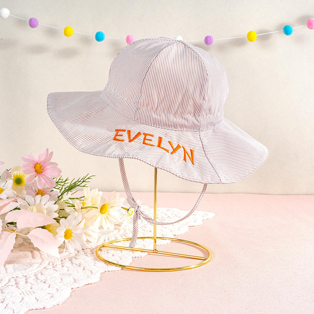 Personalized Embroidery Lovely Stripes Sun Protection Hat | CWBeach211