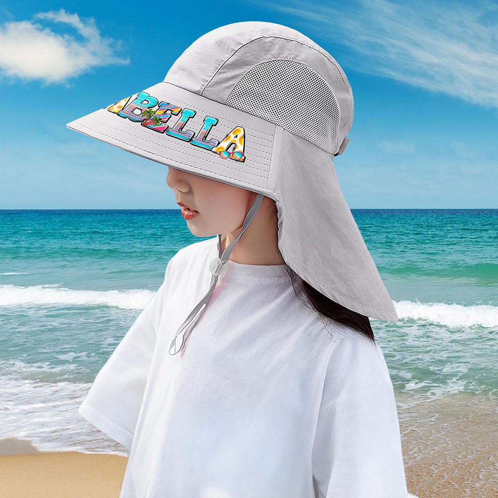 Personalized Kid 2-in-1 Neck Shield Summer Beach Bucket Hat | CWBeach212