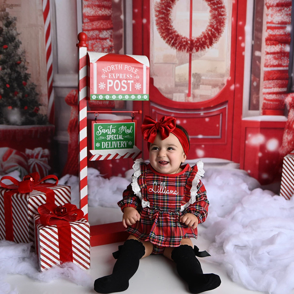 Personalized Christmas Baby Girl Lovely Plaid Romper | MCGift365
