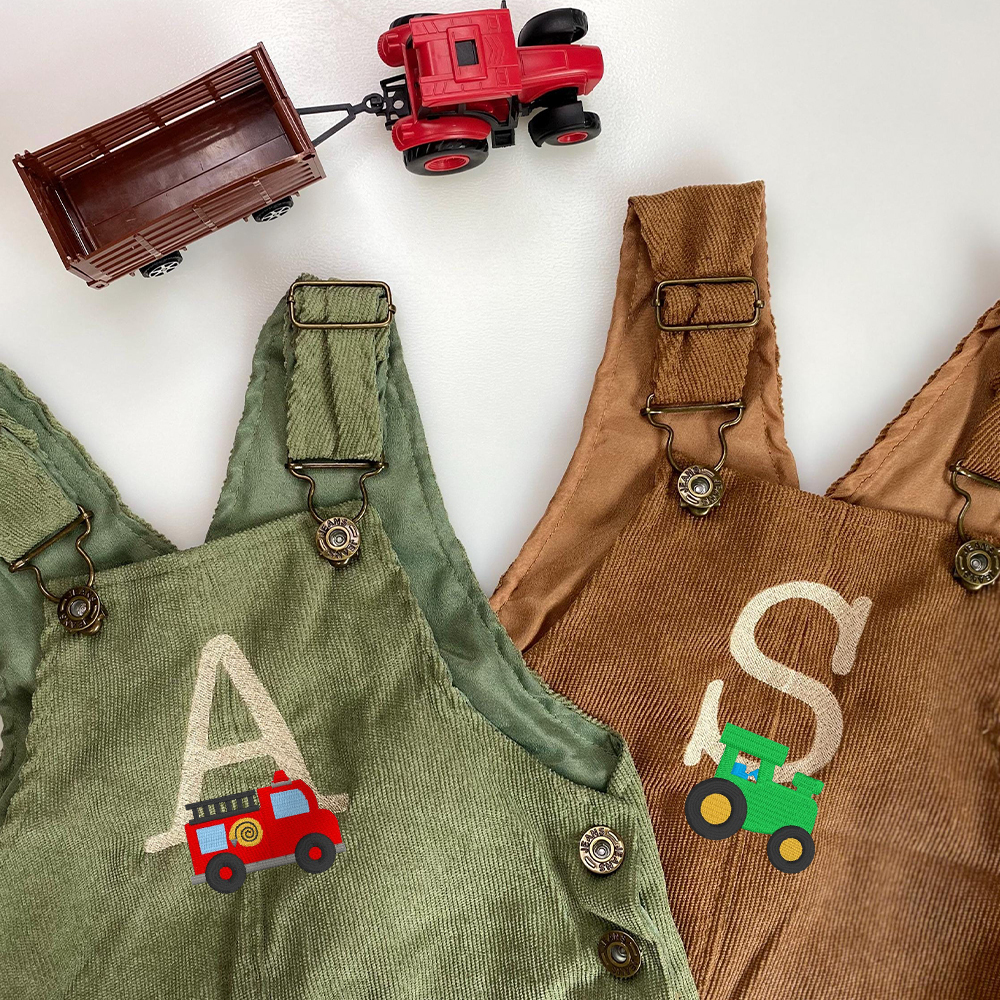 Personalized Embroidery Corduroy Baby Suspenders Jumpsuit | CWBaby387