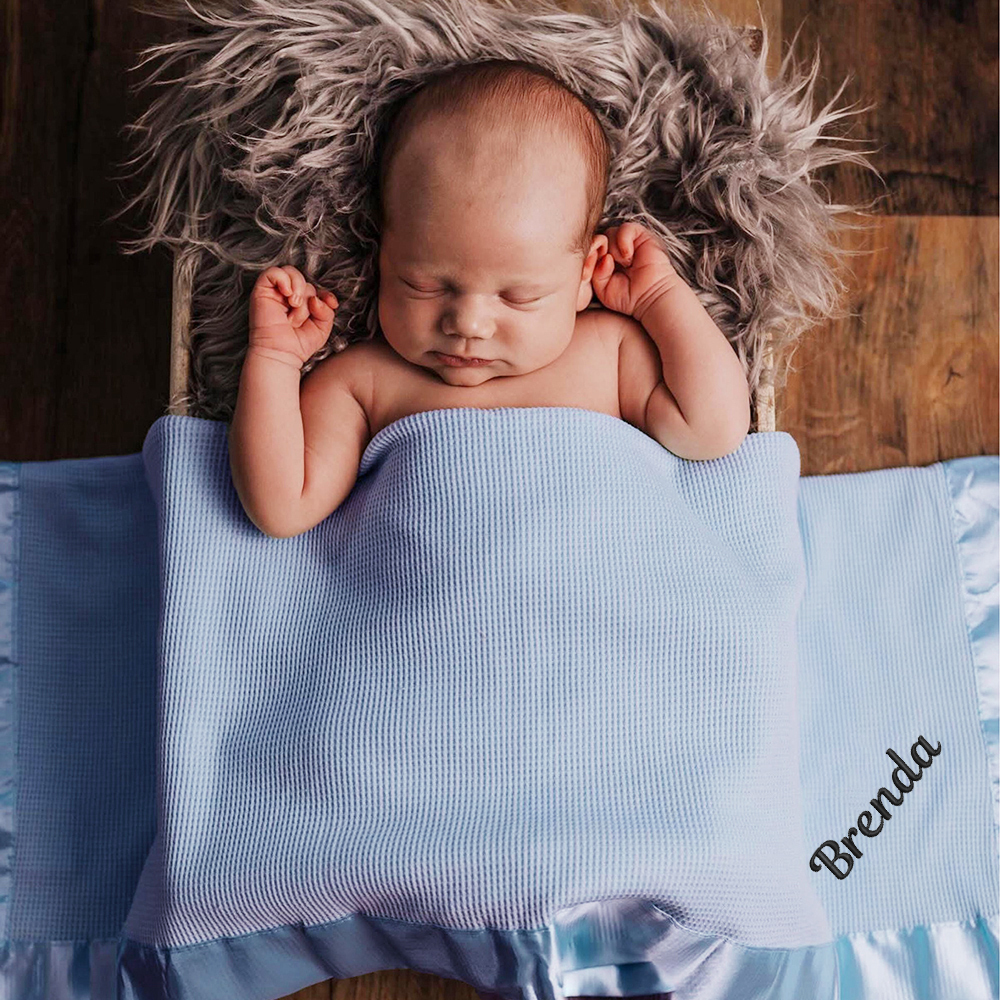 Personalized Embroidered Soft Satin Trim Waffle Baby Blanket | CWBaby397