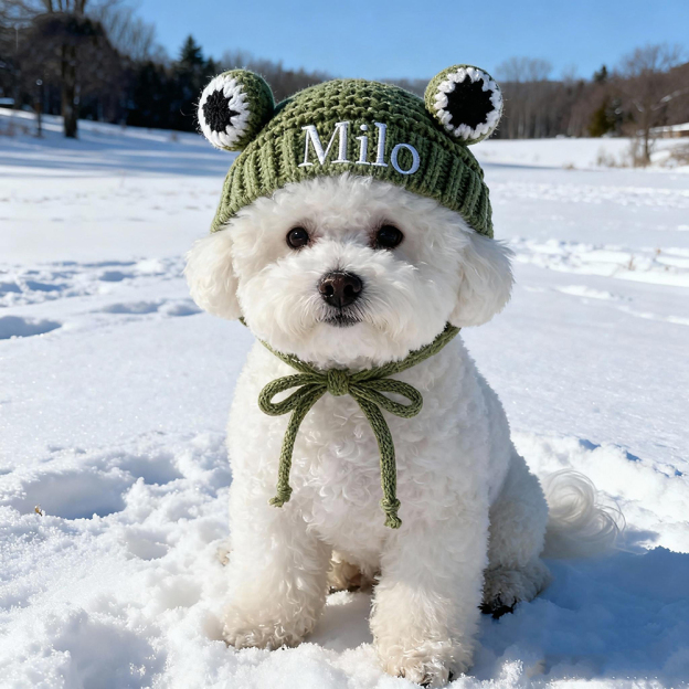 Personalized Embroidered Pet Winter Crochet Frog Beanie | BKPet387