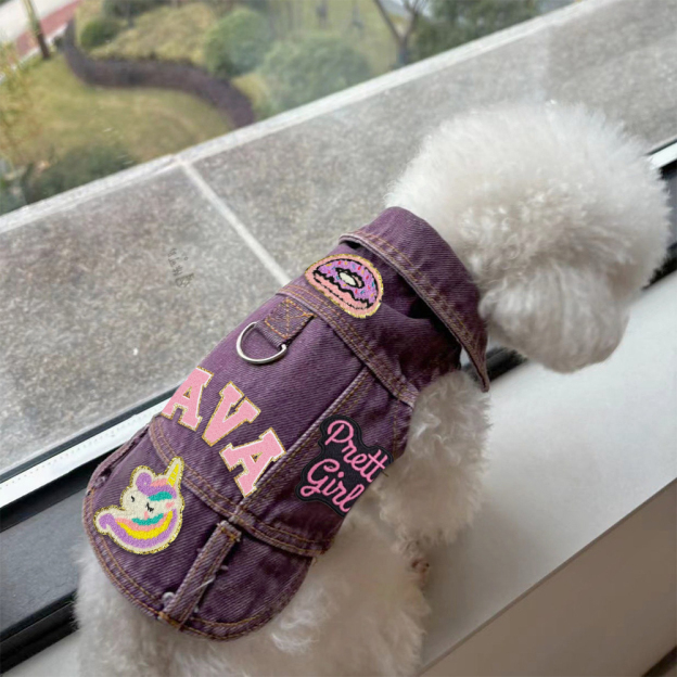 Personalized Handmade Chenille Patch Pets Denim Jacket | BKPet405