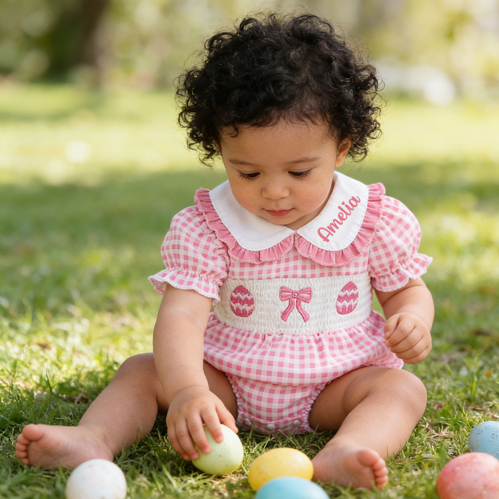Personalized Easter Baby Girl Lovely Lapel Ruffle Romper | CWEaster89
