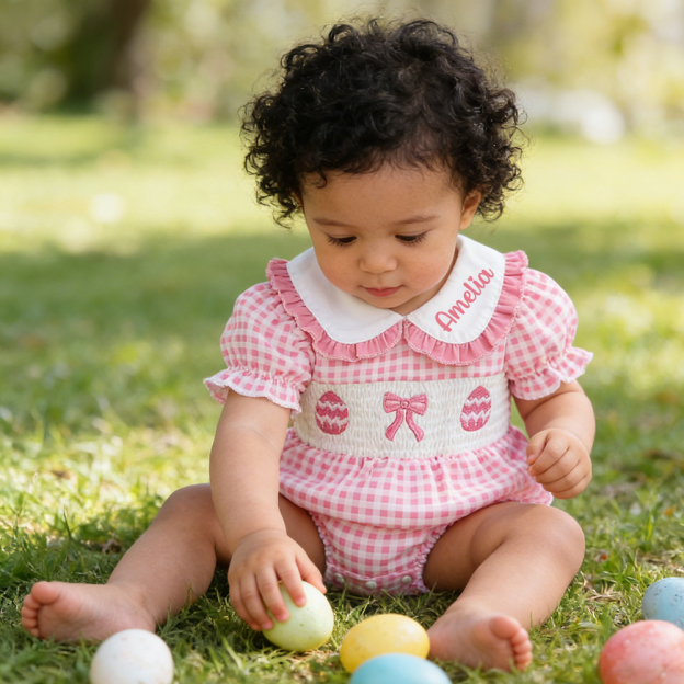 Personalized Easter Baby Girl Lovely Lapel Ruffle Romper | CWEaster89