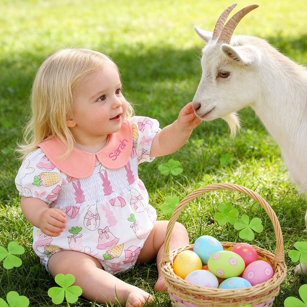 Personalized Easter Baby Girl Lovely Bunny Romper | CWEaster90