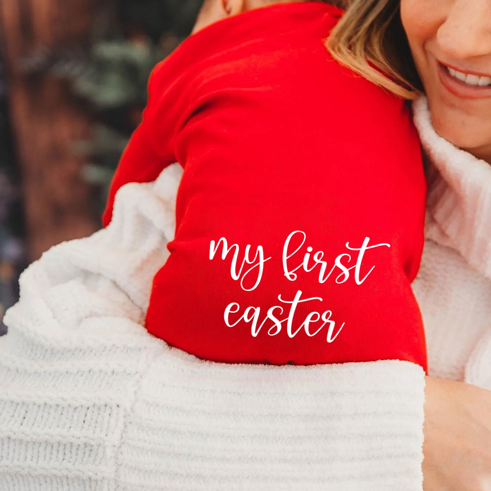 Personalized Baby First Easter Cozy Soft Long Sleeve Romper | CWEaster91