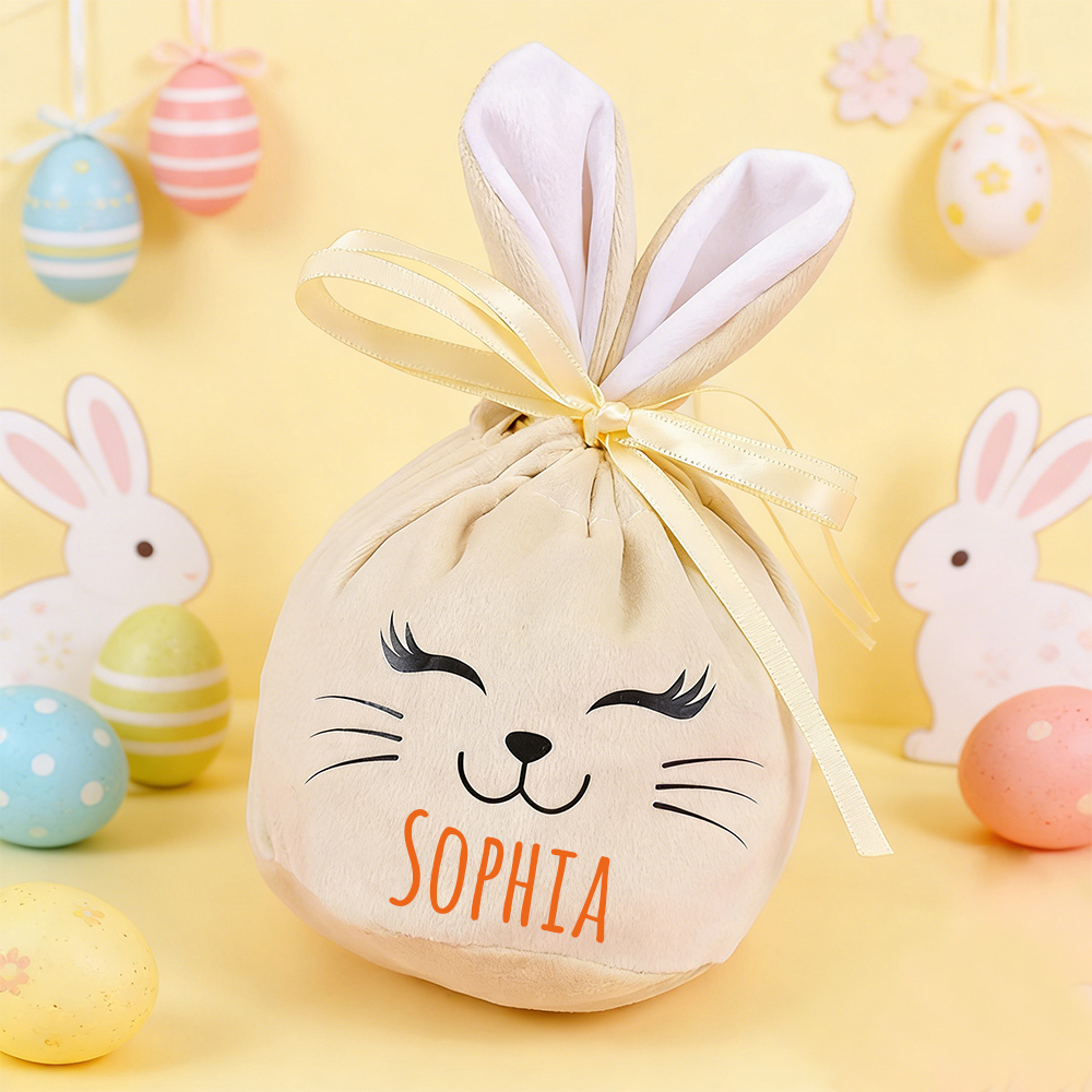 Personalized Easter Smiley Bunny Velvet Basket | CWEaster92