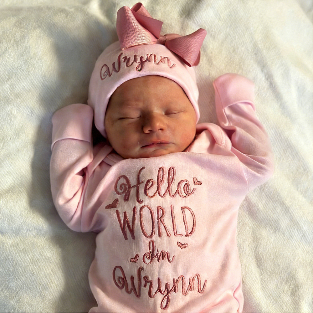 Personalized Embroidery Baby Girl Coming Home Romper and Hat Set | CWBaby441