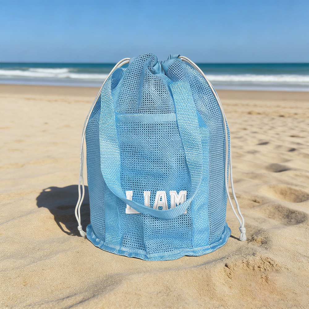 Personalized Letter Patch Summer Beach Mesh Bag | CWBeach219