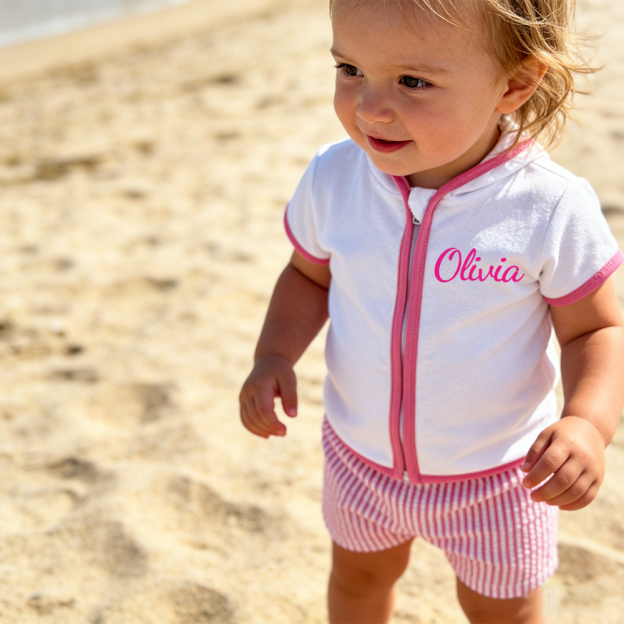 Personalized Kid Swim Cover up Hooded Robe Zippered Outfit | CWBaby459