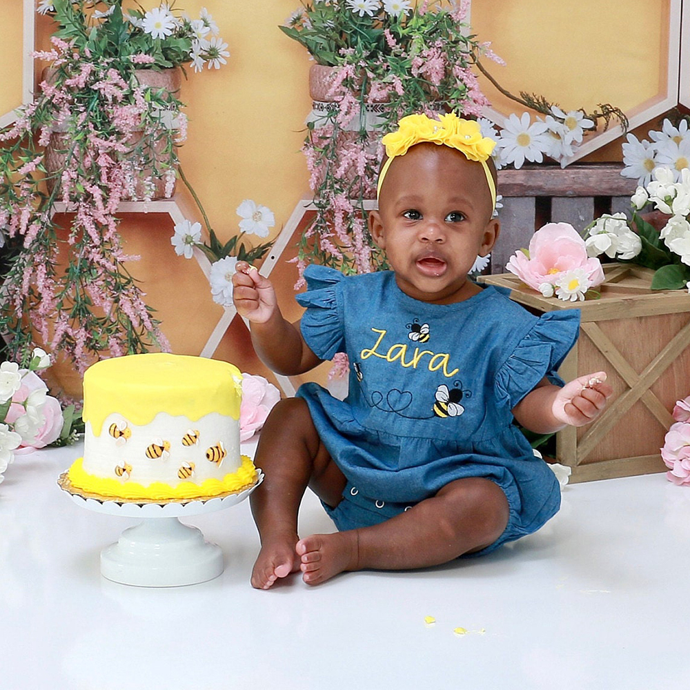 Personalized Baby Adorable BEE Denim Bubble Romper | CWBaby463