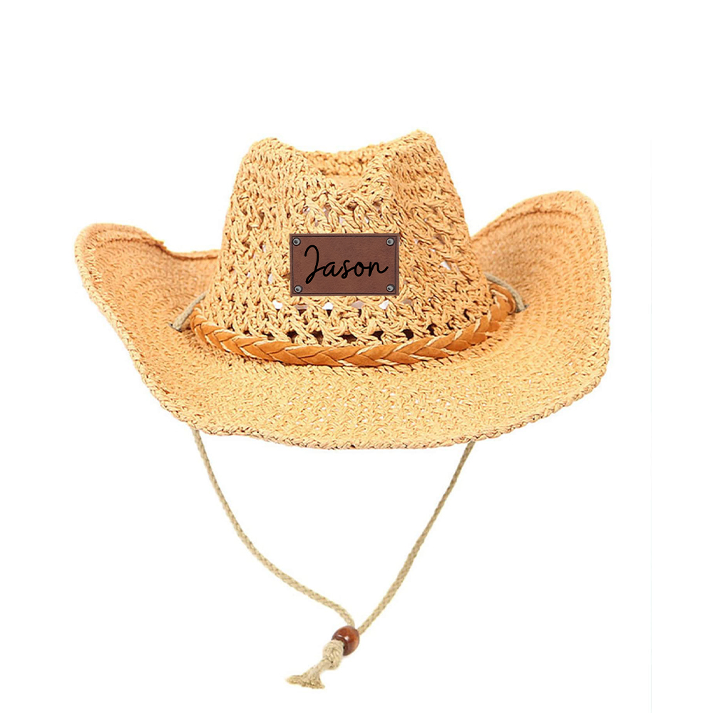 Personalized Summer Leather Patch Straw Hat for Comfort & Unique | CWBeach75