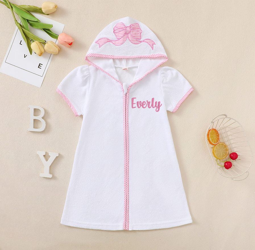 Personalized Kid Swim Cover up Hooded Robe Zippered Bath Towel | CWBaby465