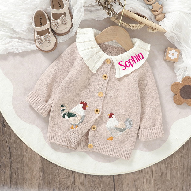 Personalized Embroidered Chicken Cardigan Sweater | CWBaby467
