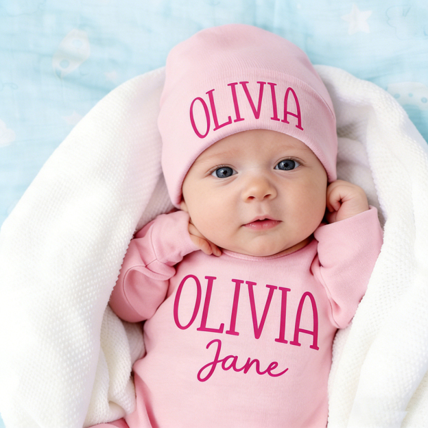 Personalized Baby Coming Home Romper and Hat Set | CWBaby473