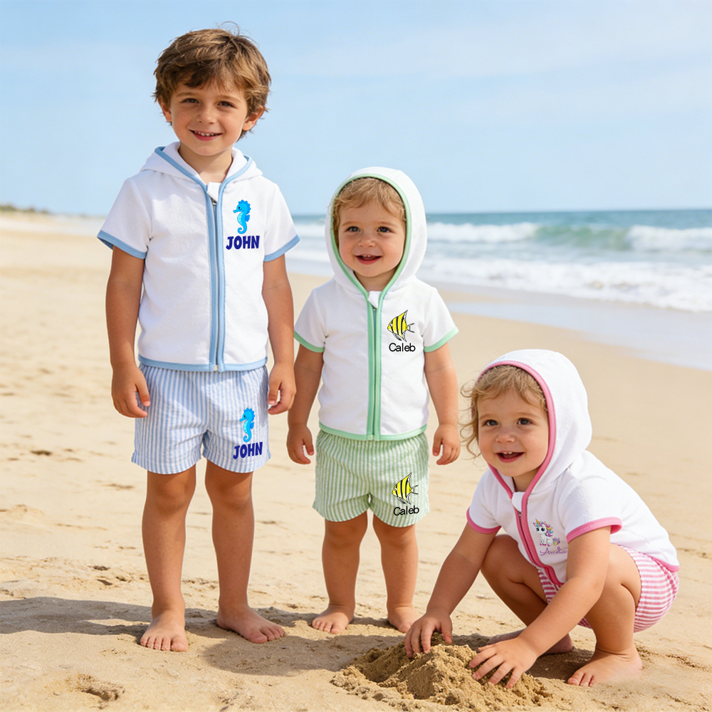 Personalized Kid Swim Cover up Hooded Robe Zippered Outfit | CWBaby45901