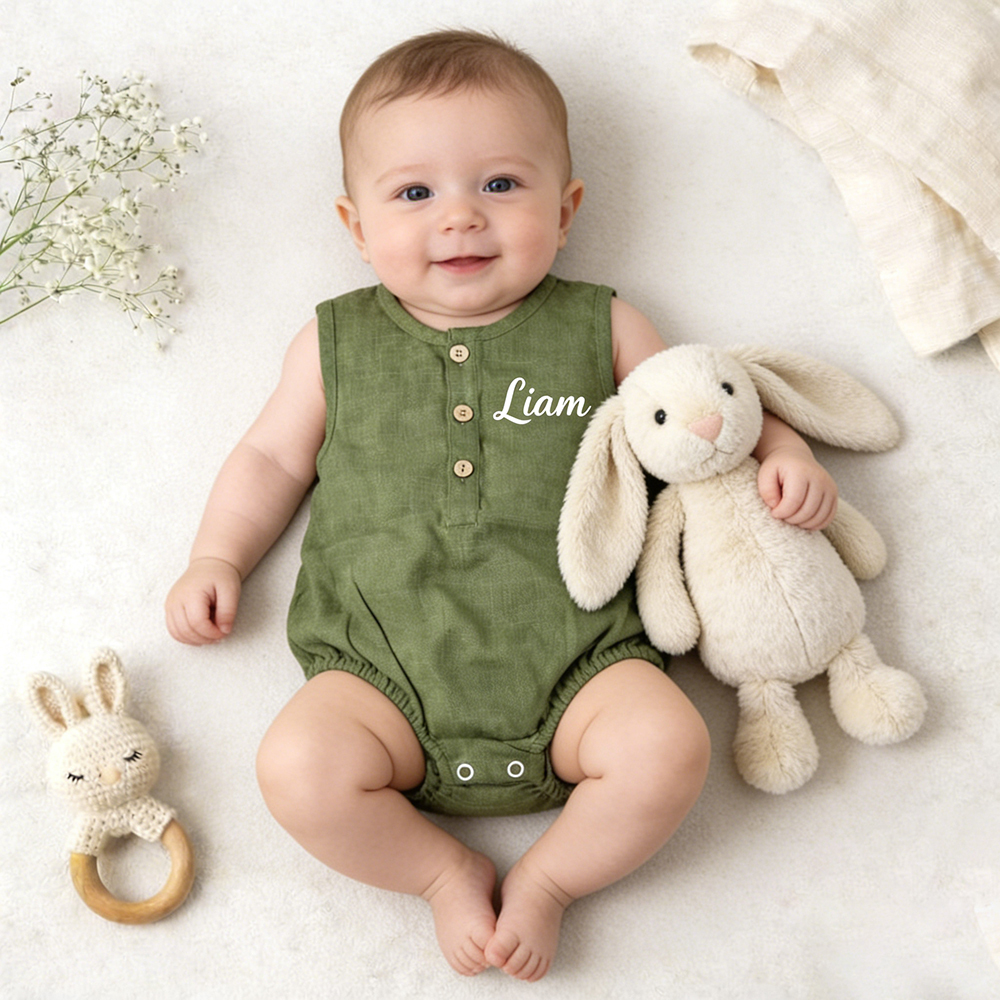 Personalized Baby Organic Linen Soft Romper | CWBaby477