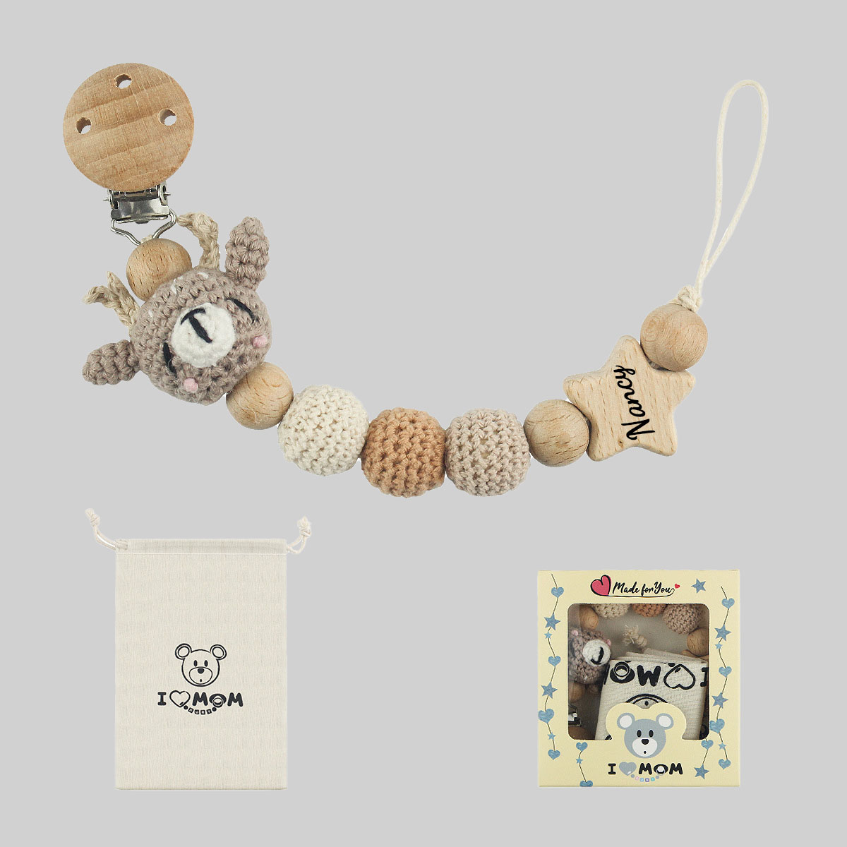 Personalized Baby Pacifier Crochet Animals Clip | CWBaby42