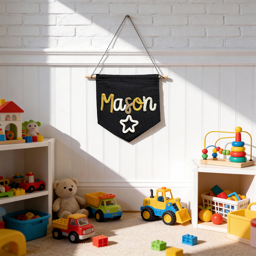 Personalized Hand Embroidery Baby Welcome Pennant Flag | CWBaby480