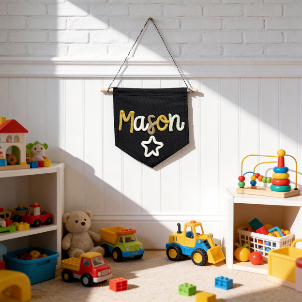 Personalized Hand Embroidery Baby Welcome Pennant Flag | CWBaby480