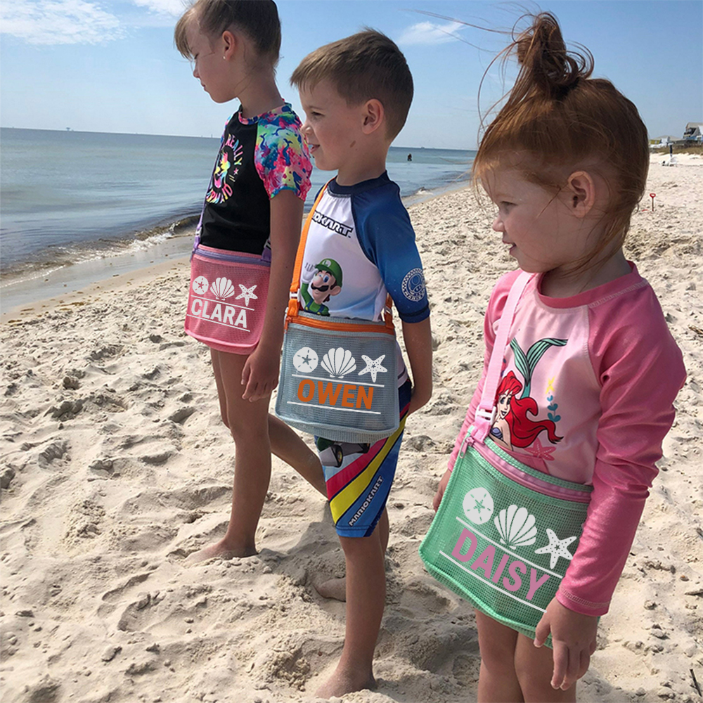 Personalized Seashell Zipper Mesh Beach Bag | CWBeach0102