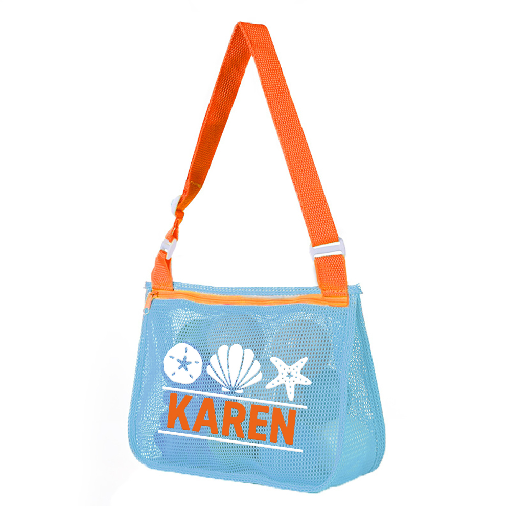Personalized Seashell Zipper Mesh Beach Bag | CWBeach0102