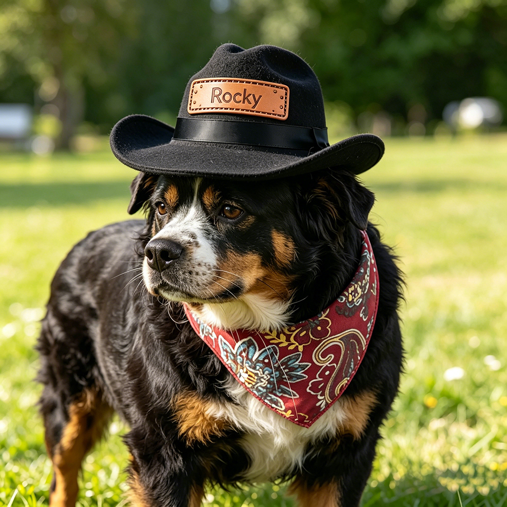 Personalized Leather Patch Pet Cowboy Hat | BKPet468