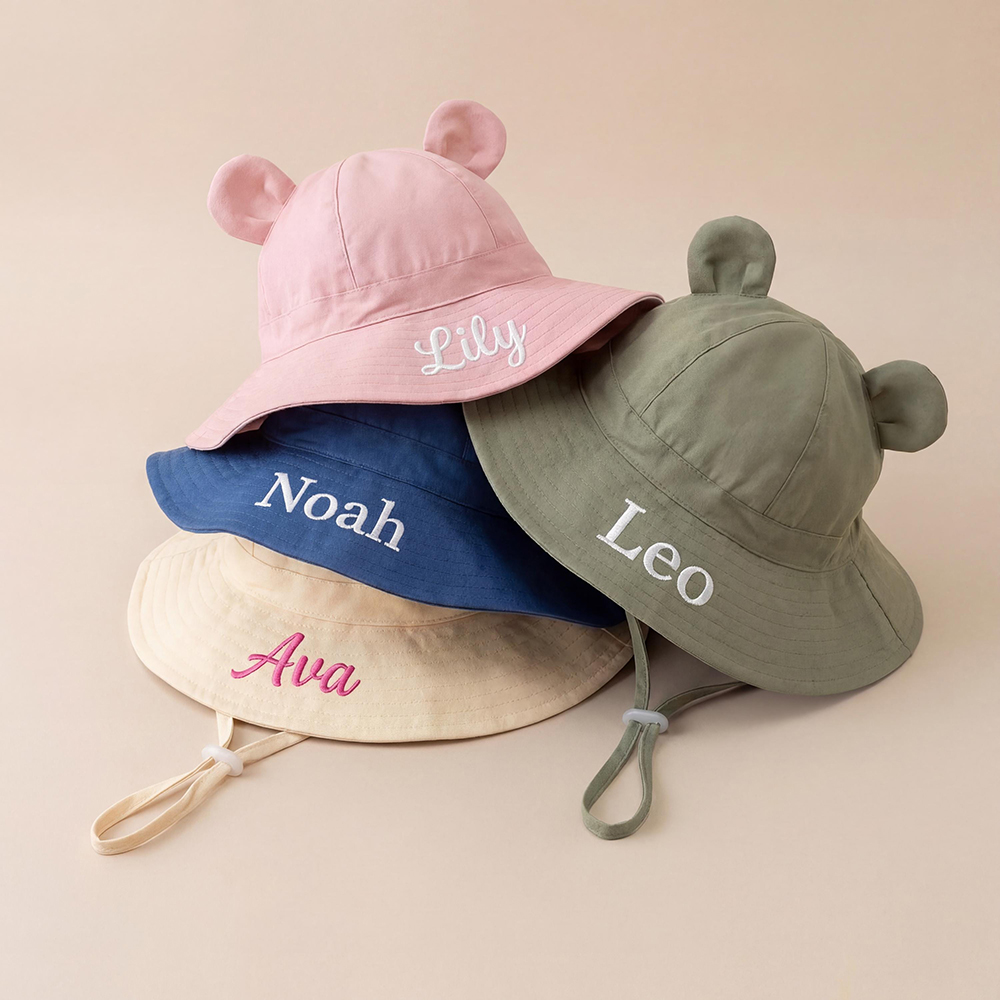 Personalized Embroidery Baby Sun Hat with Bear Ears | CWBeach236