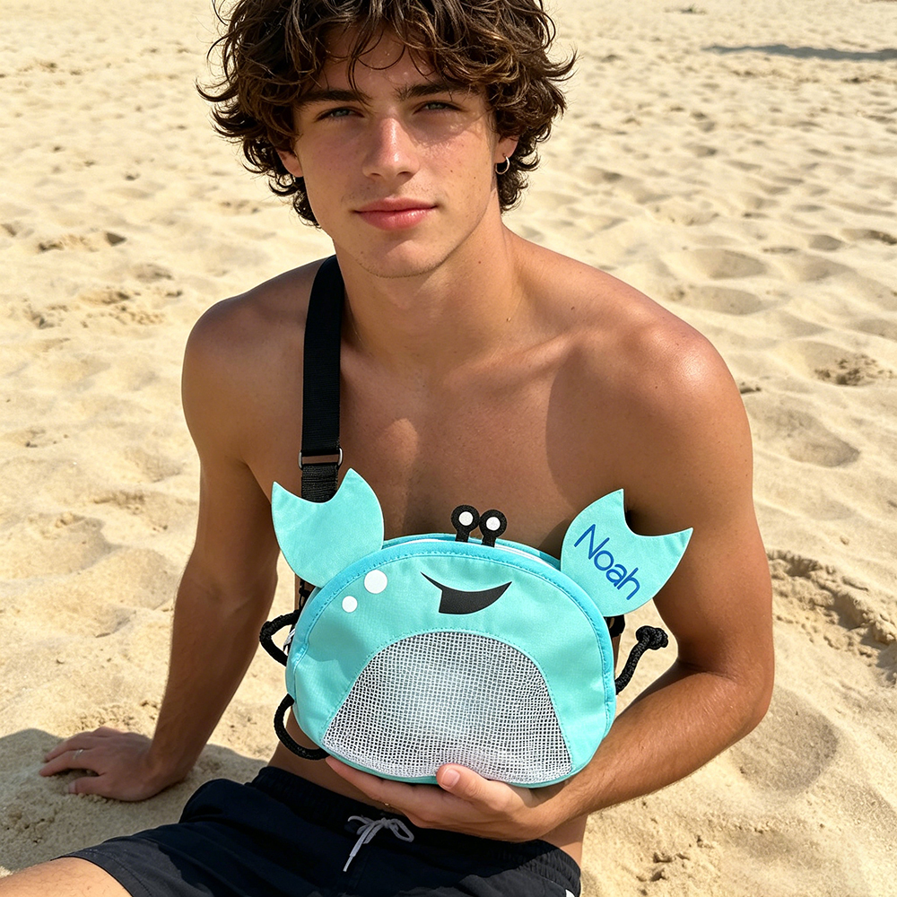 Personalized Crab Seashell Zipper Mesh Beach Bag For Kid & Adult | CWBeach245