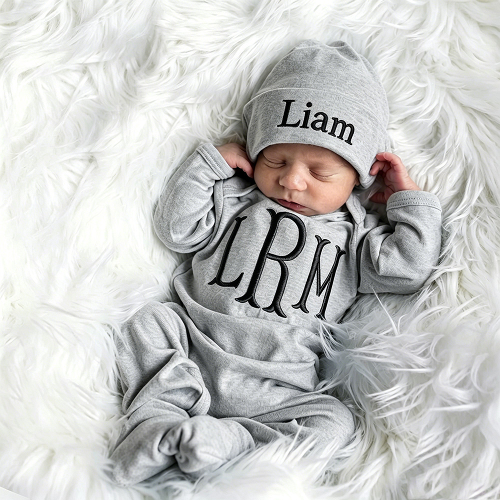 Personalized Embroidery Baby Coming Home Romper and Hat Set | CWBaby487