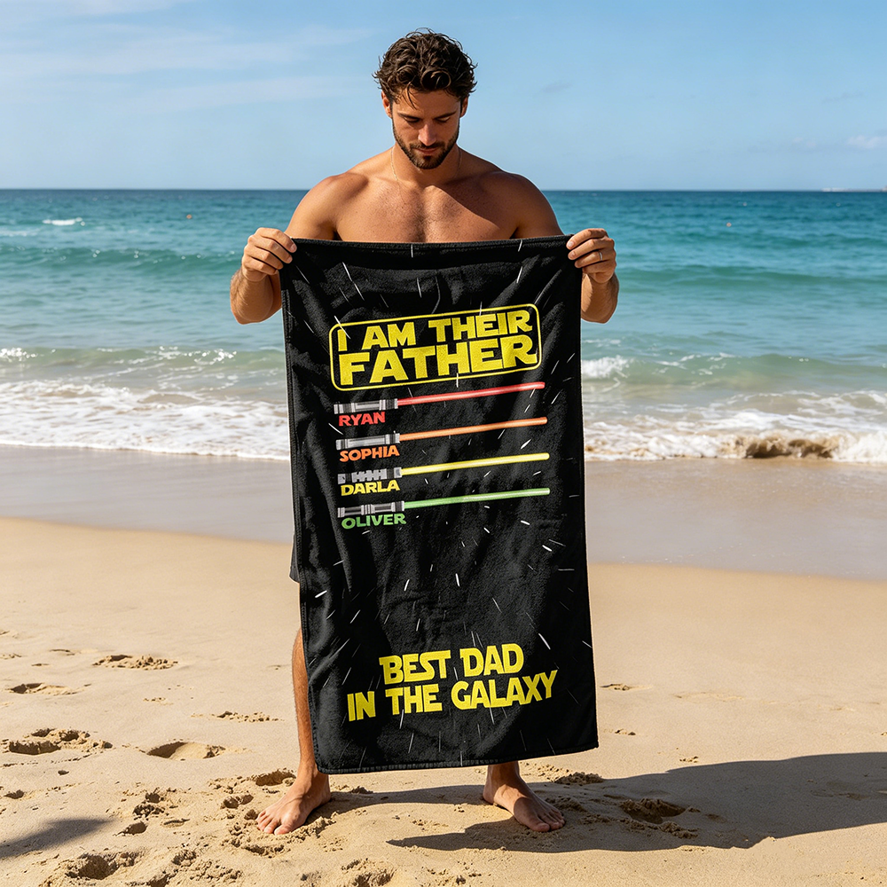 Personalized Best Dad in the Galaxy Towel for Summer & Beach | CWTowel196