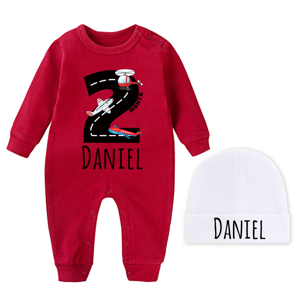 Personalized Baby Transportation Vehicle Romper With Hat Set | CWBaby497