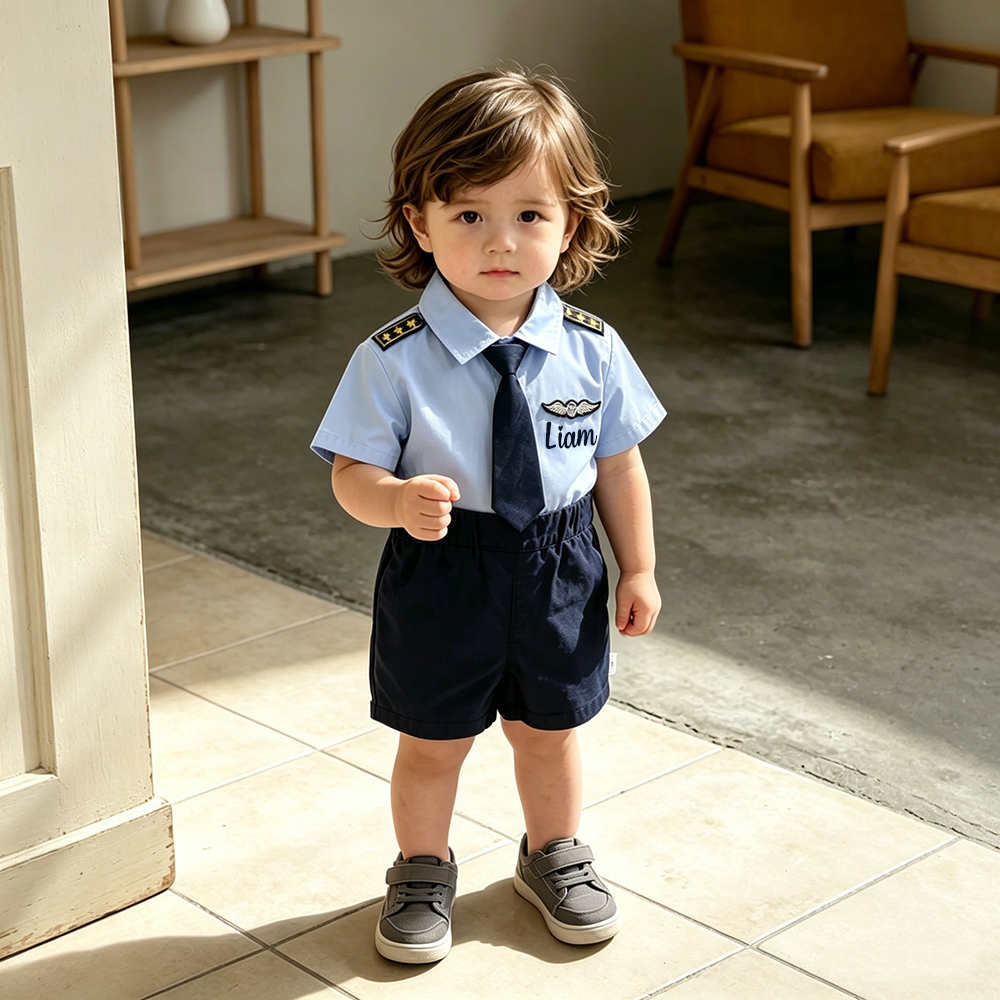 Personalized Baby Pilot Short-Sleeved Shirt and Shorts Set | CWBaby498