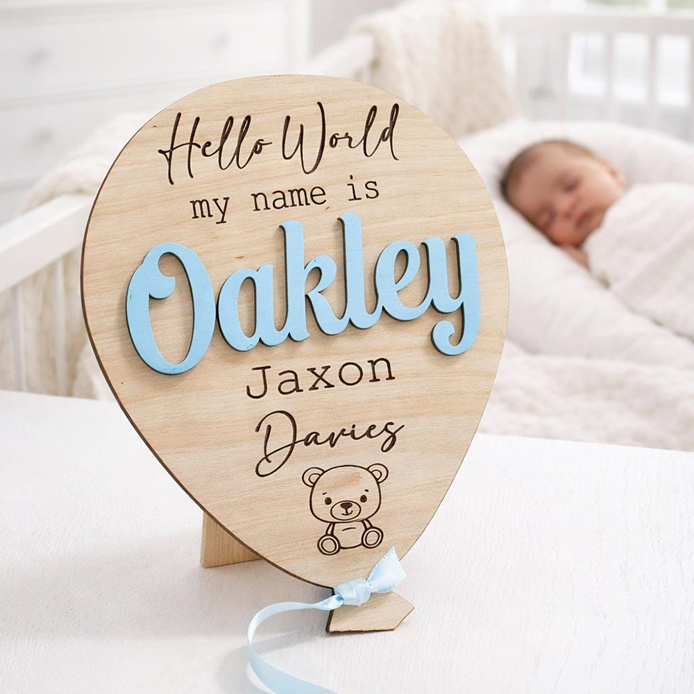 Personalized Baby Hello World Announcement Balloon Plaque | CWBaby501
