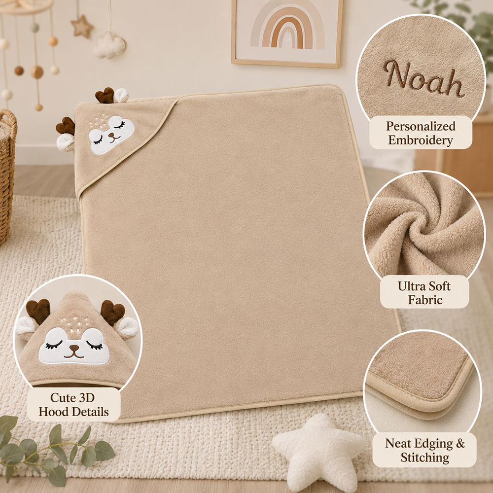 Personalized Embroidered Baby Animal Hooded Towel  | CWBaby502