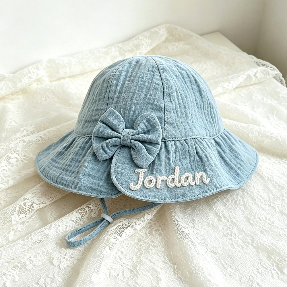 Personalized Hand Embroidered Baby Summer Bow Hat | CWBeach247