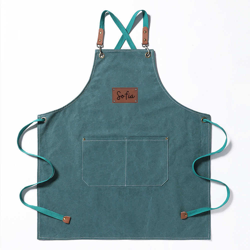 Personalized Leather Patch Canvas Apron with Pockets for Kid & Adult | Apron25