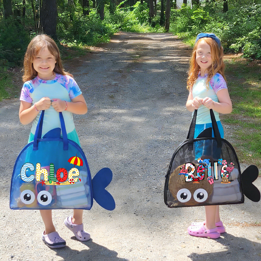Personalized Adorable Fish Mesh Summer Beach Bag | CWBeach214