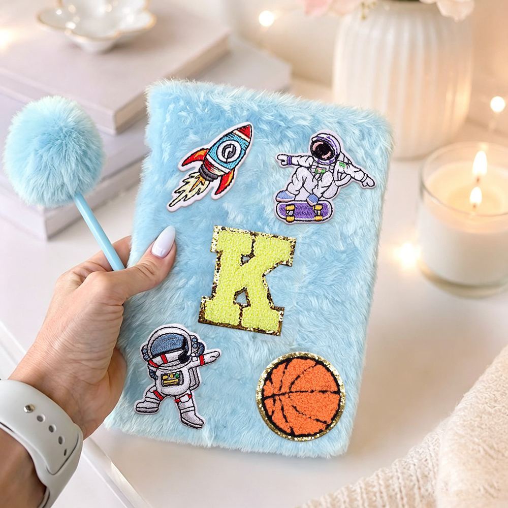 Personalized Hand Embroidery Fluffy Journal with Pom Pom Pen | CWGift75