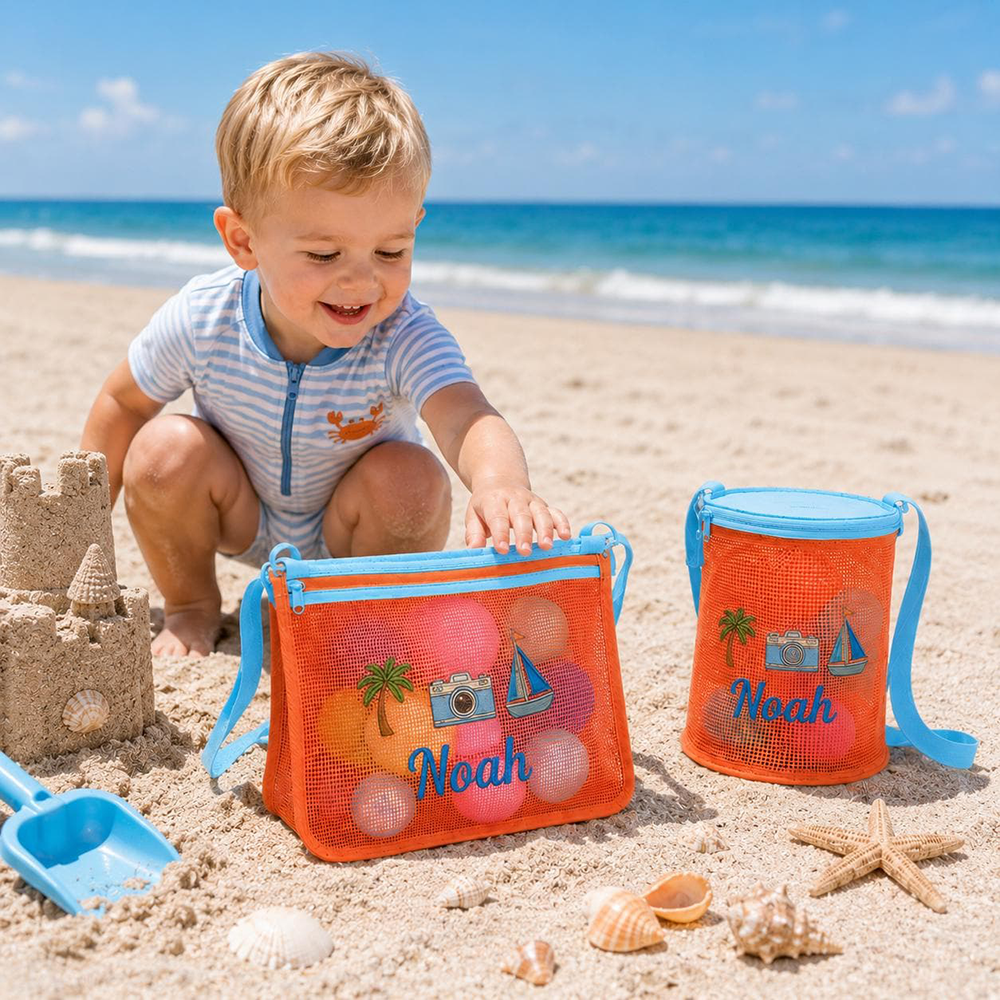 Personalized Embroidered Kids Mesh Beach Bag Set | CWBeach251