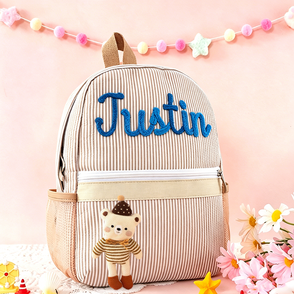 Personalized Kids Stripe Seersucker School Backpack | CWPack369