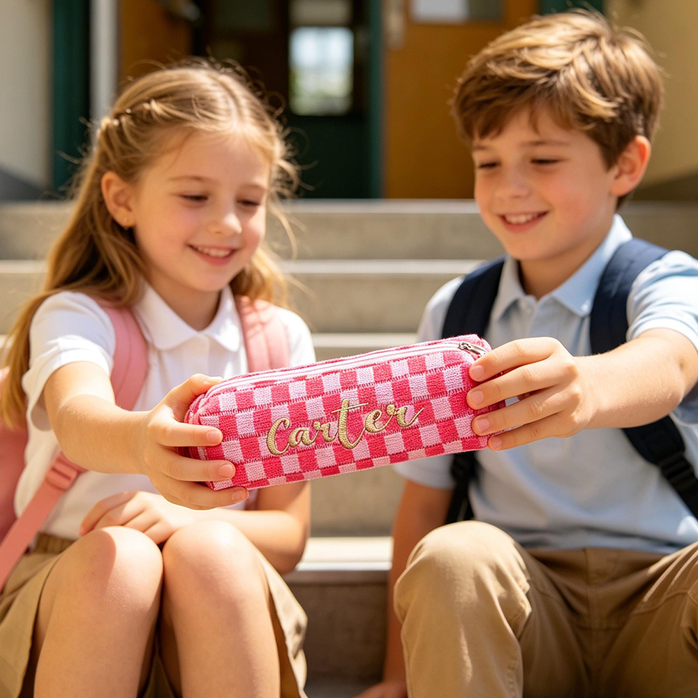 Personalized Embroidered Kids Colorful Gingham Pencil Case | CWPack372